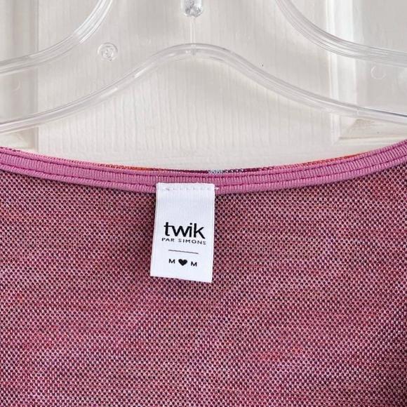 ๐ TWIK Groovy Wave Print Button Down Crop Cardigan Purple Pink Blue M - Picture 2 of 13